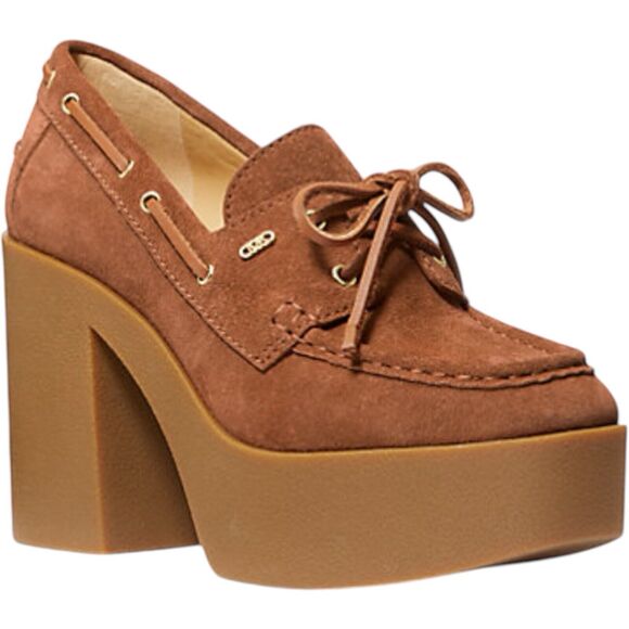 Michael Kors Cameron Platform Square Toe Lace-up Pump Luggage Brown Sz 5.5 M NWT